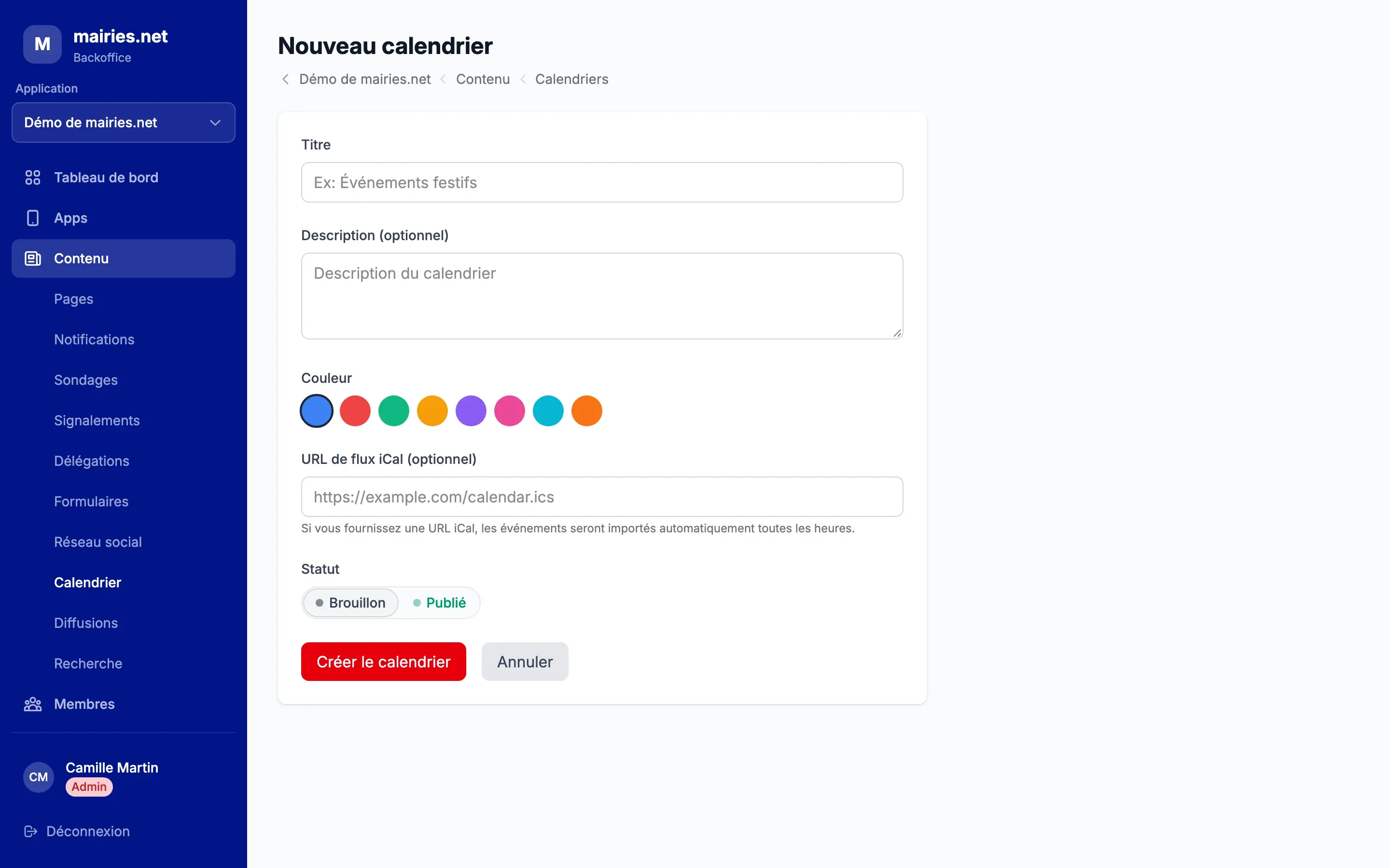 Créer un calendrier