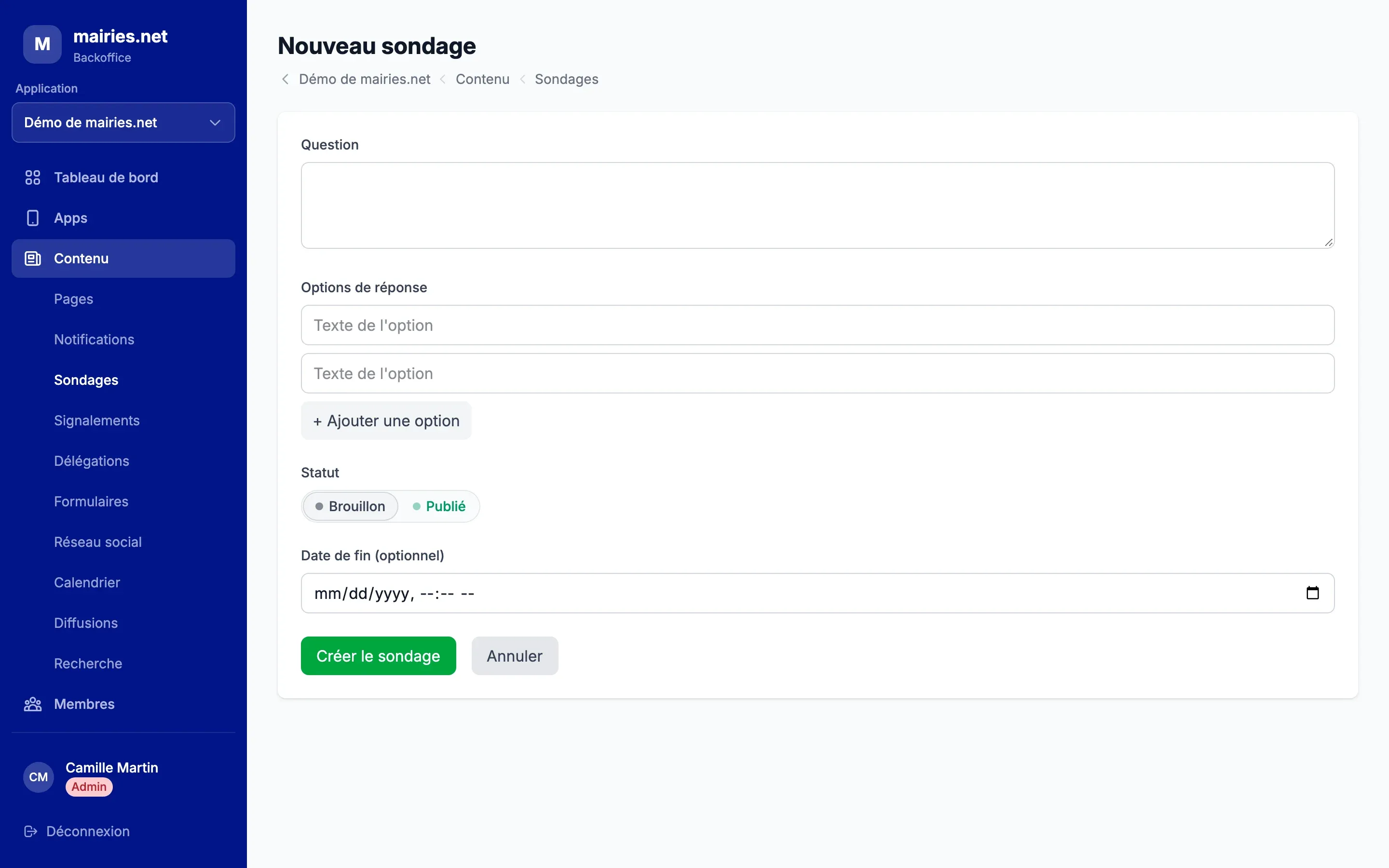 Créer un sondage