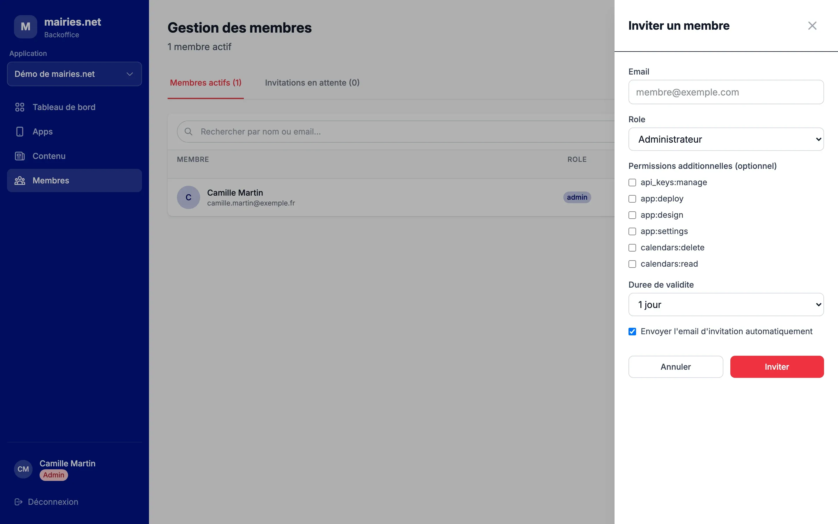 Inviter un membre