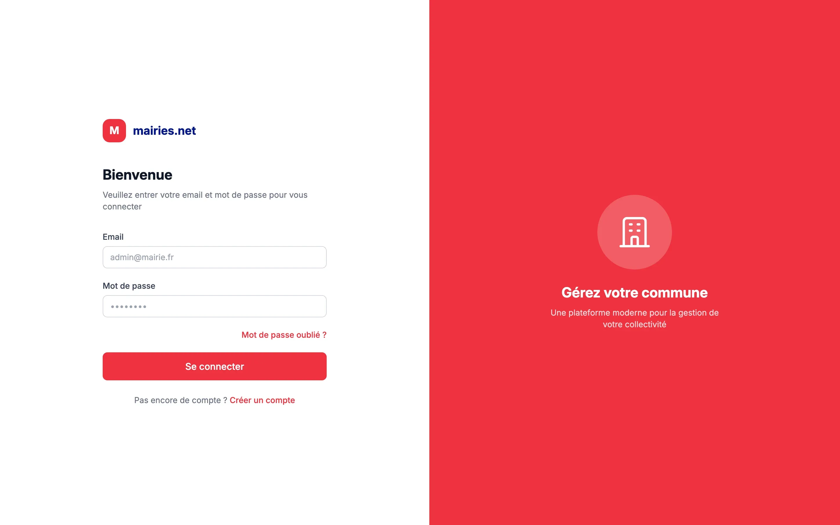 L’écran de connexion avec les champs « Email » et « Mot de passe » et le bouton « Se connecter »