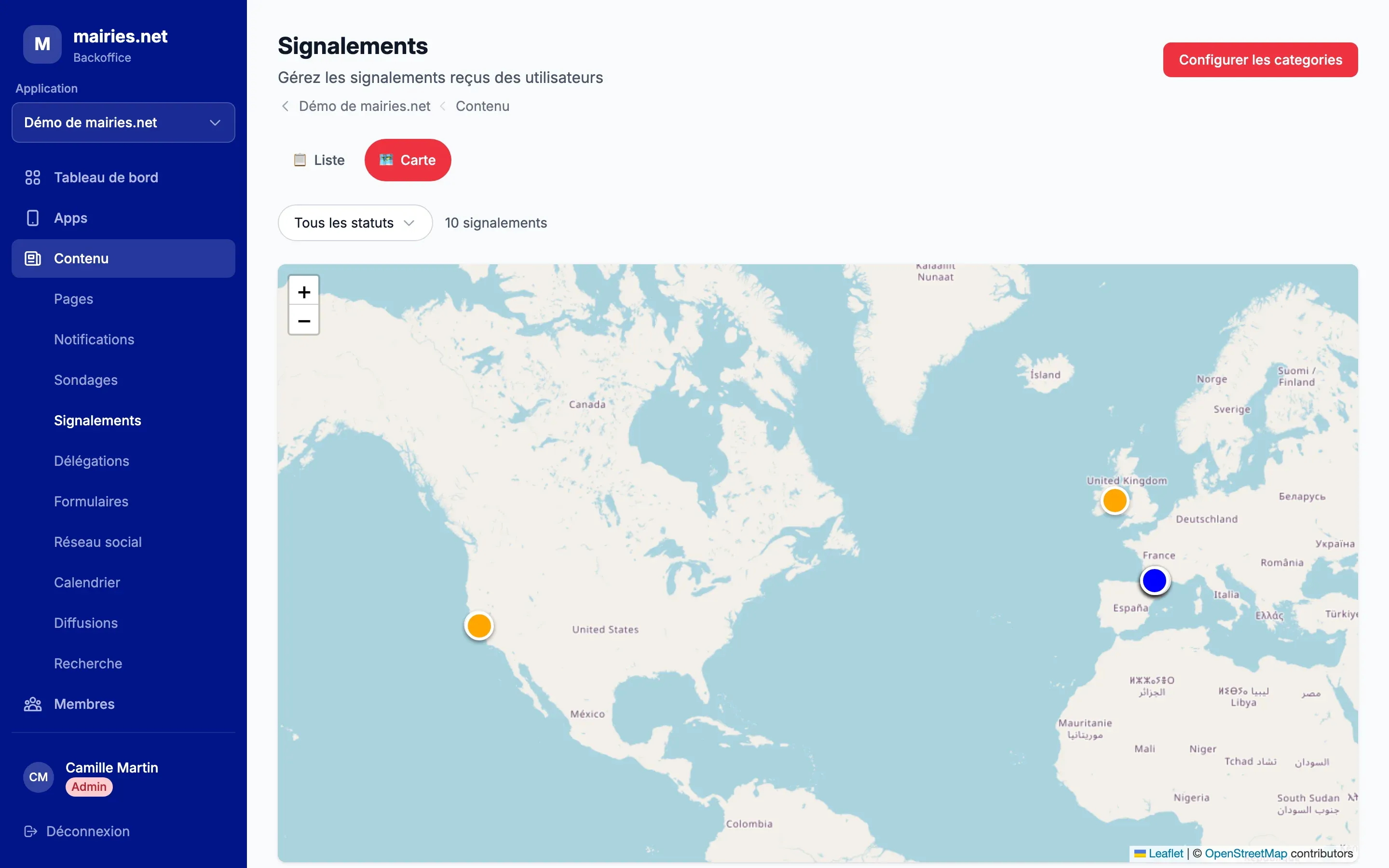 Voir les signalements sur la carte